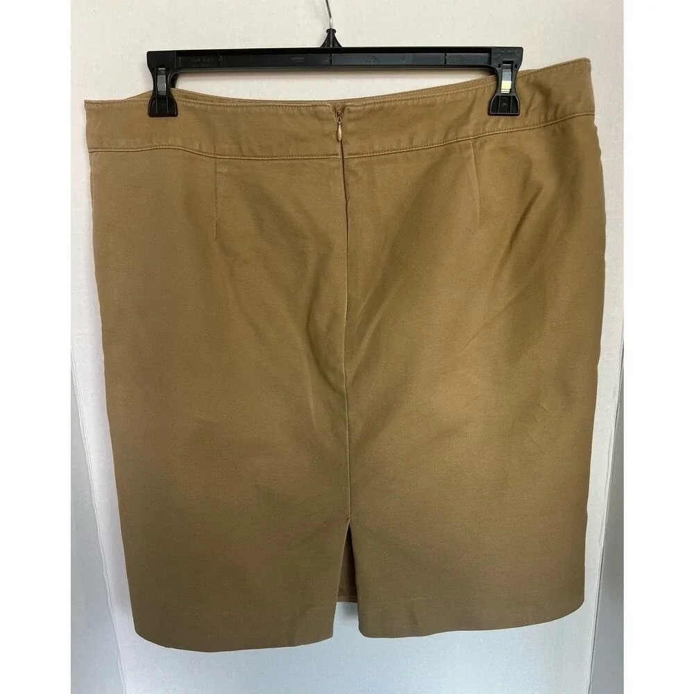 Merona Stretch Straight Tan MIDI Pencil‎ Back Zip Pockets Lined Skirt Size 18